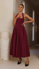 HALTER SQUARE-NECK MAXI EVENING FORMAL DRESS