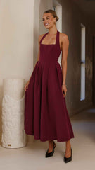 HALTER SQUARE-NECK MAXI EVENING FORMAL DRESS