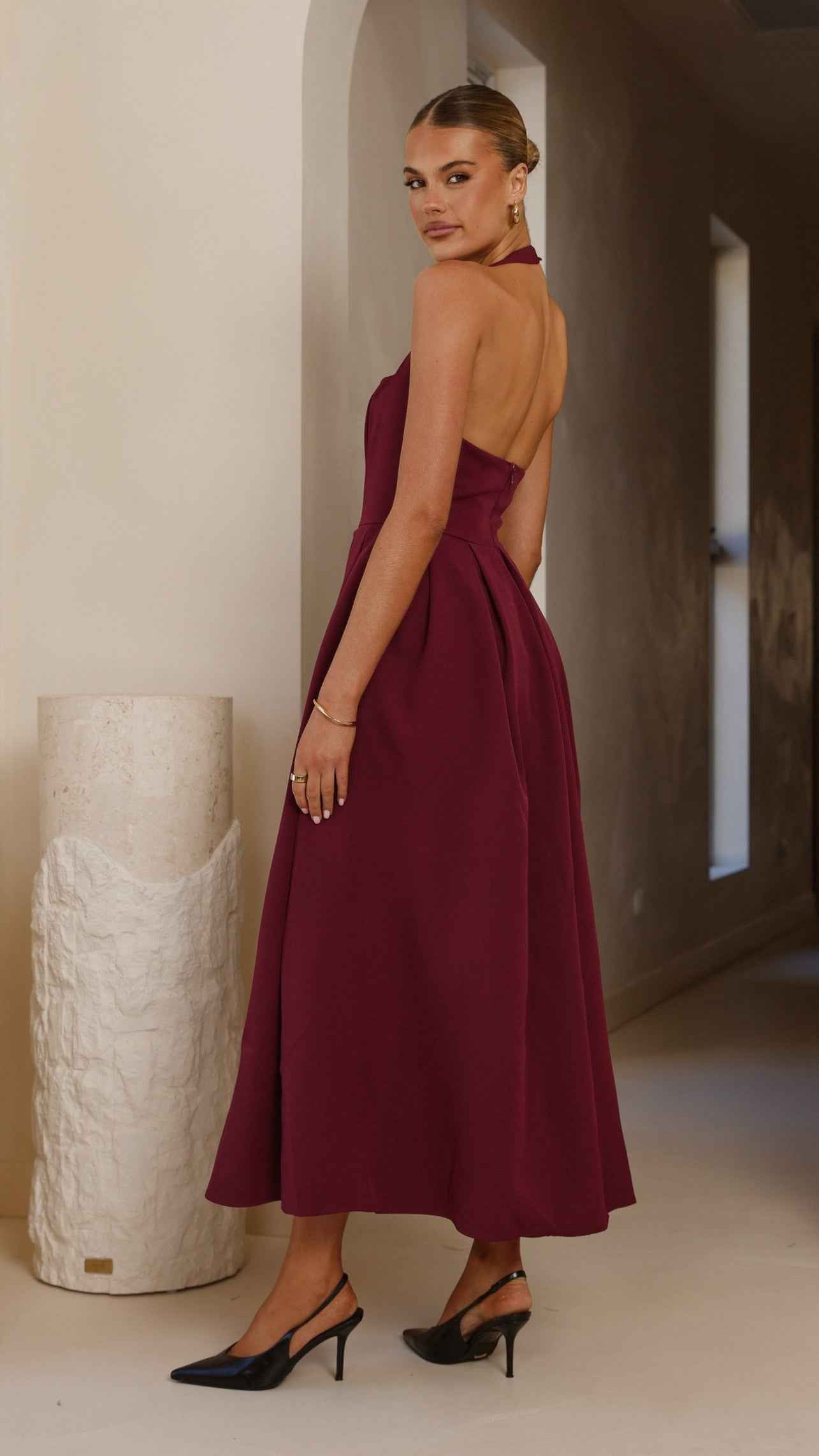 HALTER SQUARE-NECK MAXI EVENING FORMAL DRESS