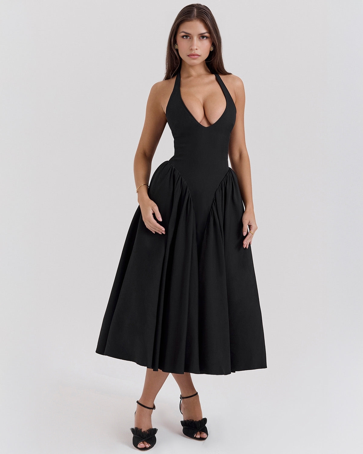 Monroe halter tulle midi summer evening dress - White