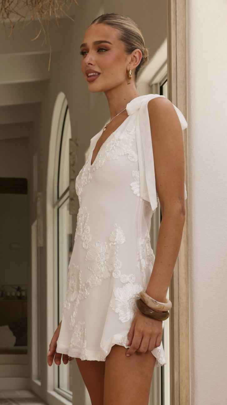 Usha Tie Strap Mini Dress - White