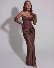 Strapless Cowled Neckline, Lace-Up Back, Black-Tie Events