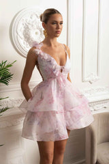 FLORAL TIERED MINI PARTY COCKTAIL DRESS