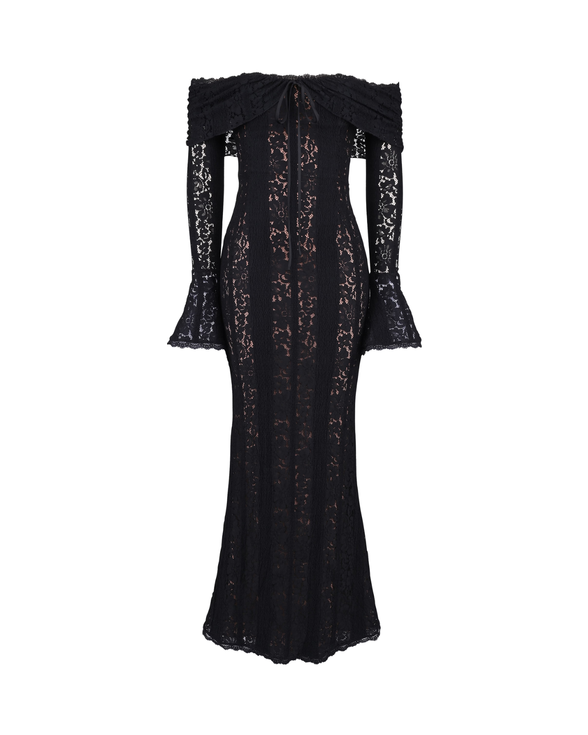 Black Lace, Off-Shoulder, Evening Wear