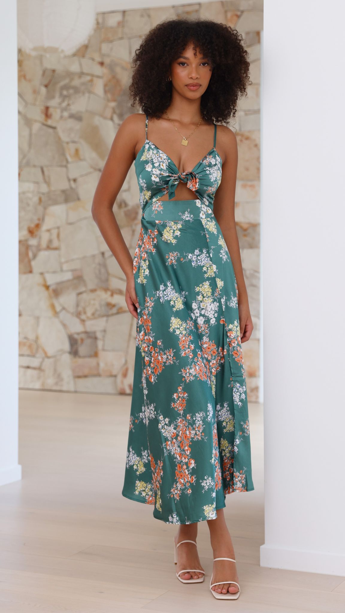 Dreamers Green Floral Midi Dress