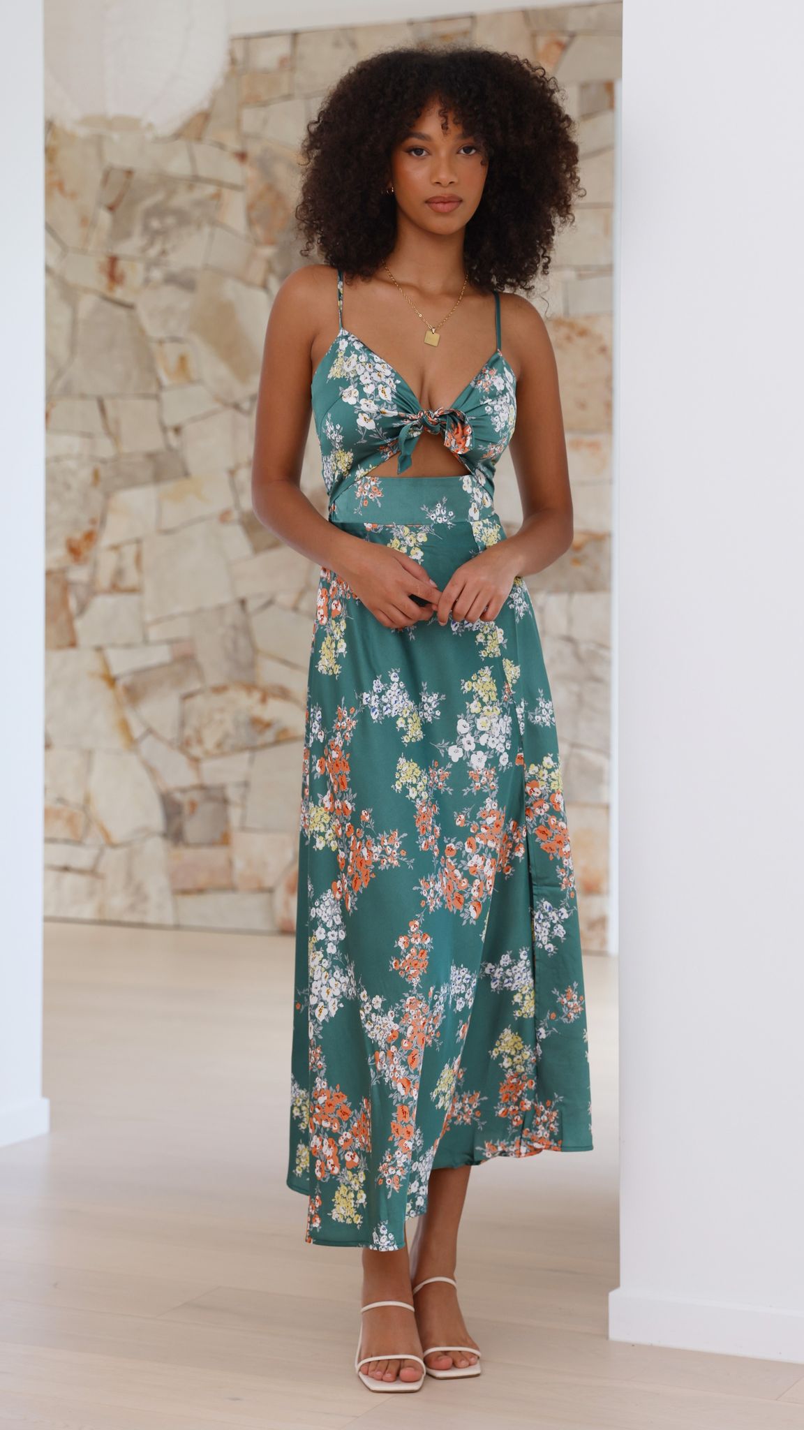 Dreamers Green Floral Midi Dress