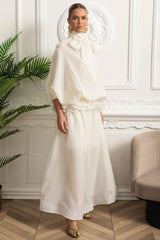 BOW COLLAR VOLUMINOUS MAXI FORMAL EVENING DRESS