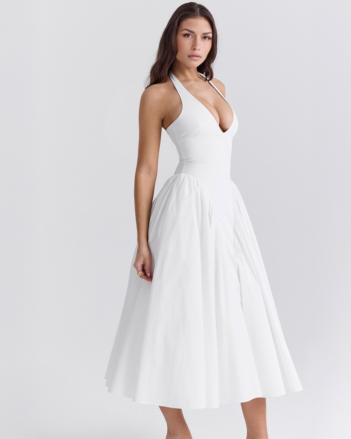Monroe halter tulle midi summer evening dress - White