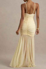 Mermaid Maxi Dress - Pleated Stretch V-Neck