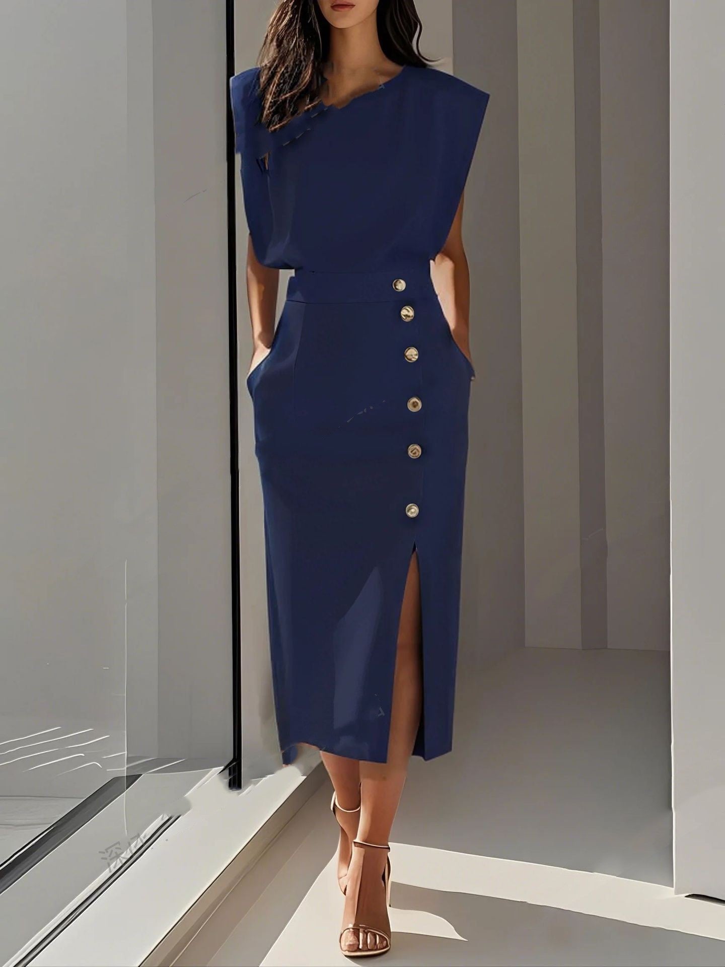 Sleeveless Button-Up Midi Summer Casual Dress
