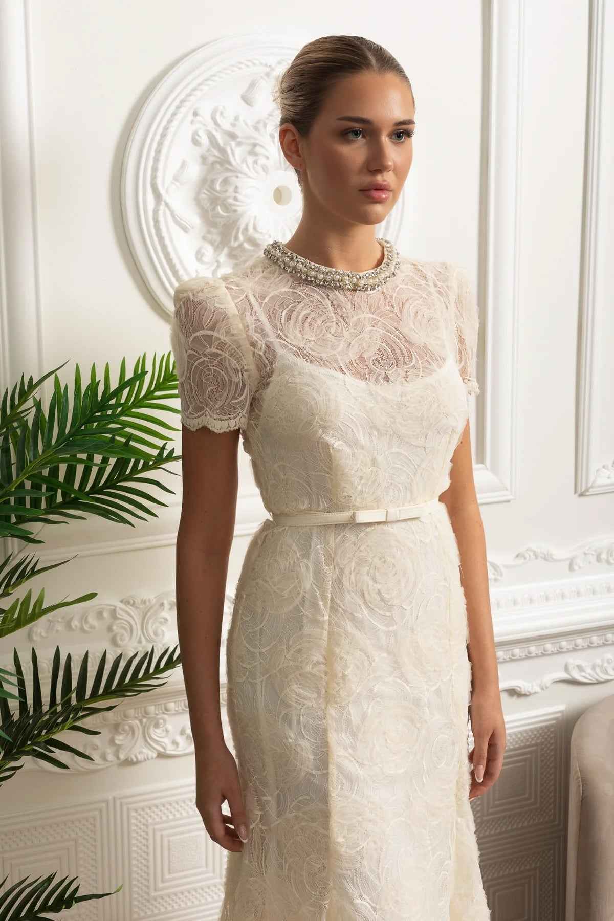 LACE FLORAL MIDI COCKTAIL PARTY DRESS