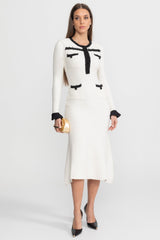 Textured Midi Dress with Contrast Embroidered Trim Ivoire