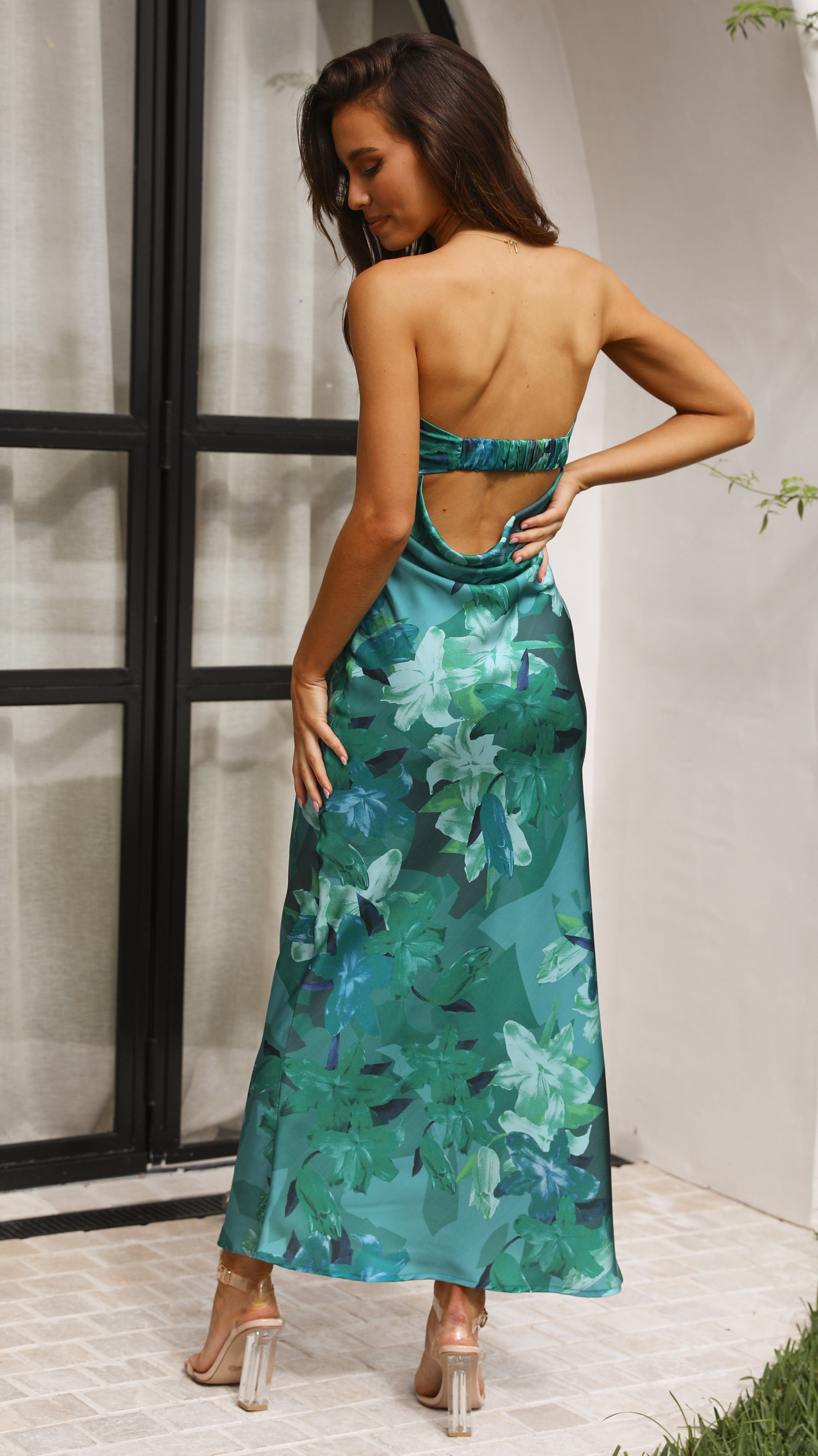 Miya Green Print Maxi Dress