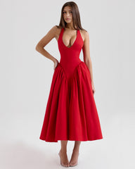 Monroe halter tulle midi summer evening dress - White