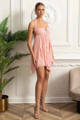 RUCHED ASYMMETRIC MINI PARTY SUMMER DRESS