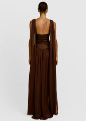 Ramona plunging sheer maxi formal evening dress - Cacao