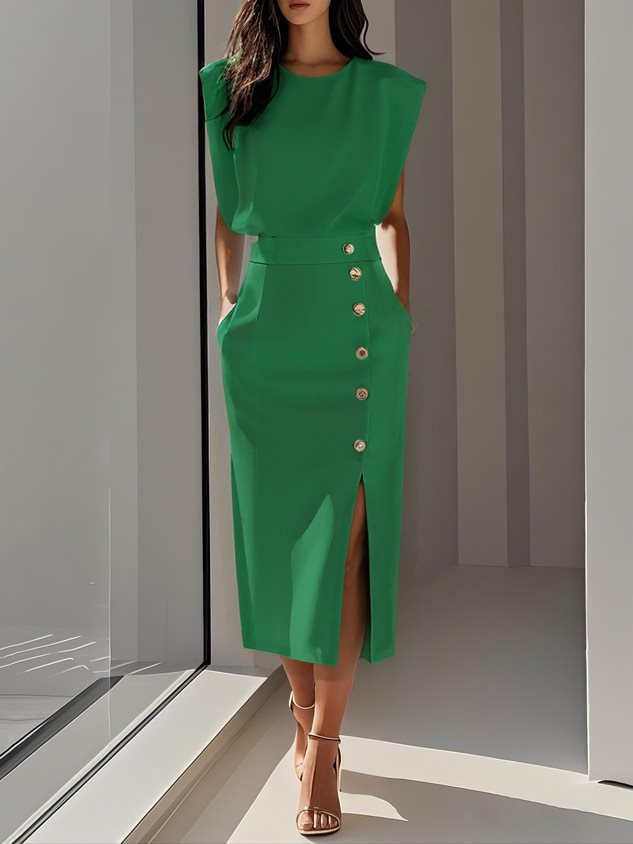 Sleeveless Button-Up Midi Summer Casual Dress