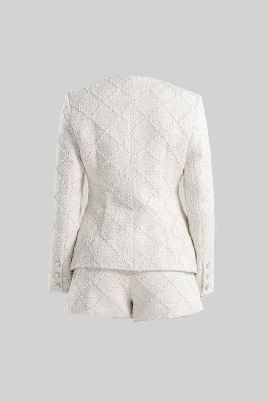 Textured Jacket With Gold Buttons And Matching Shorts - Ivoire