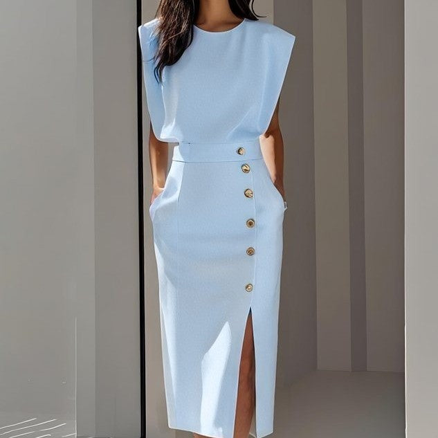 Sleeveless Button-Up Midi Summer Casual Dress