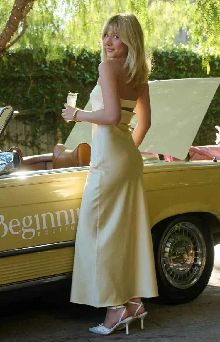 STRAPLESS SATIN MAXI FORMAL SUMMER DRESS