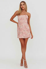 SEQUIN FLORAL MINI PARTY WEDDING GUEST DRESS