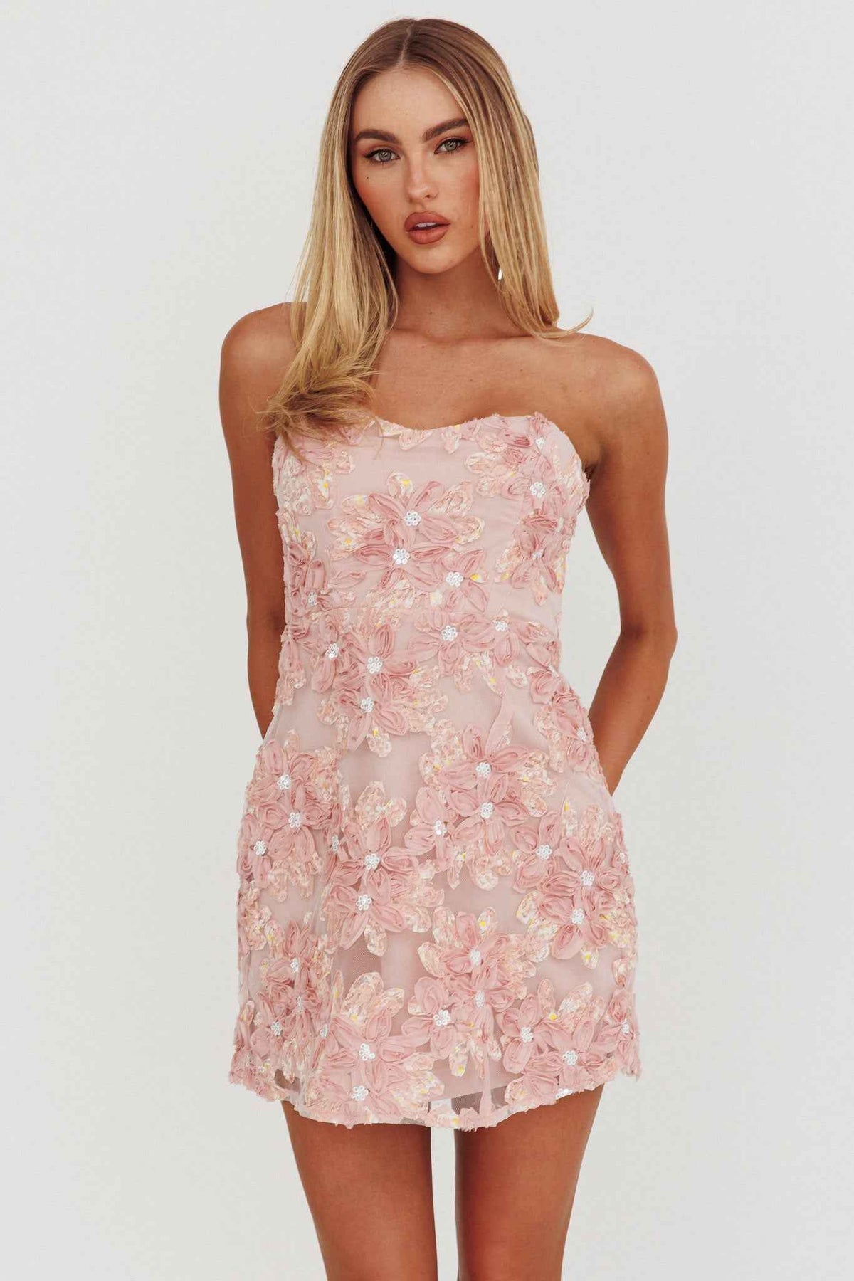 SEQUIN FLORAL MINI PARTY WEDDING GUEST DRESS