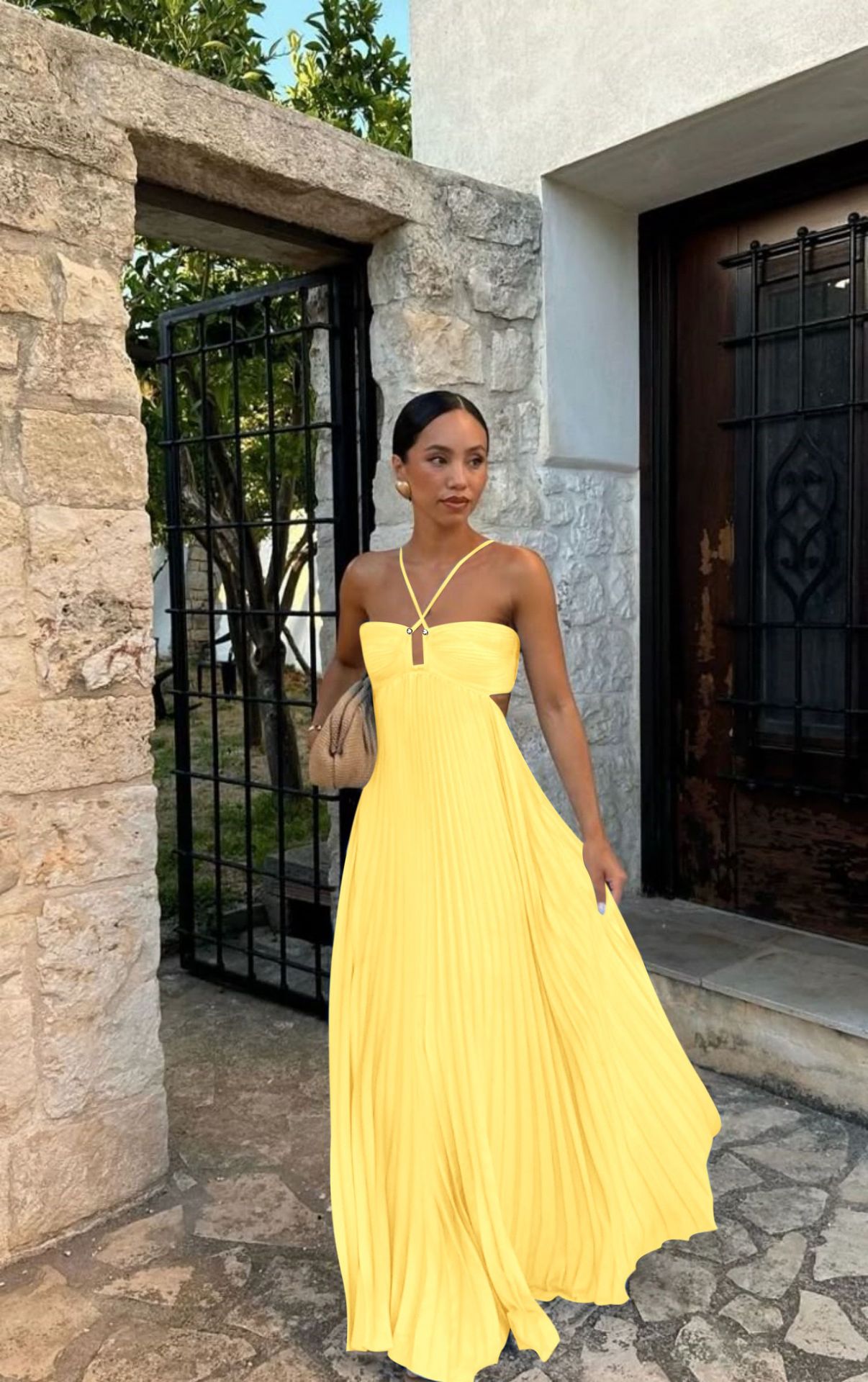 Pleated Sleeveless Maxi Evening Party Dress