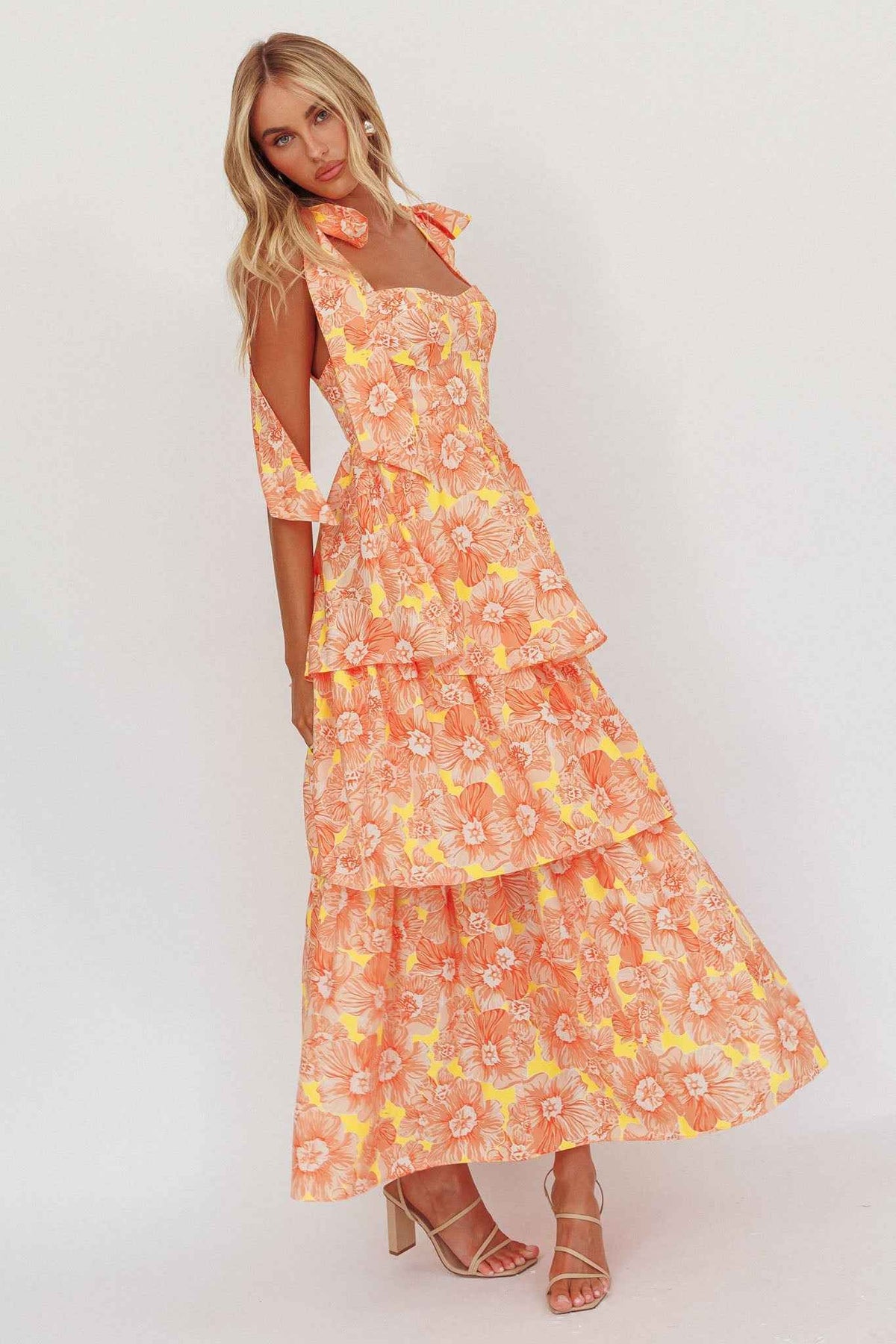 TIED TIERED MIDI CASUAL SUMMER DRESS