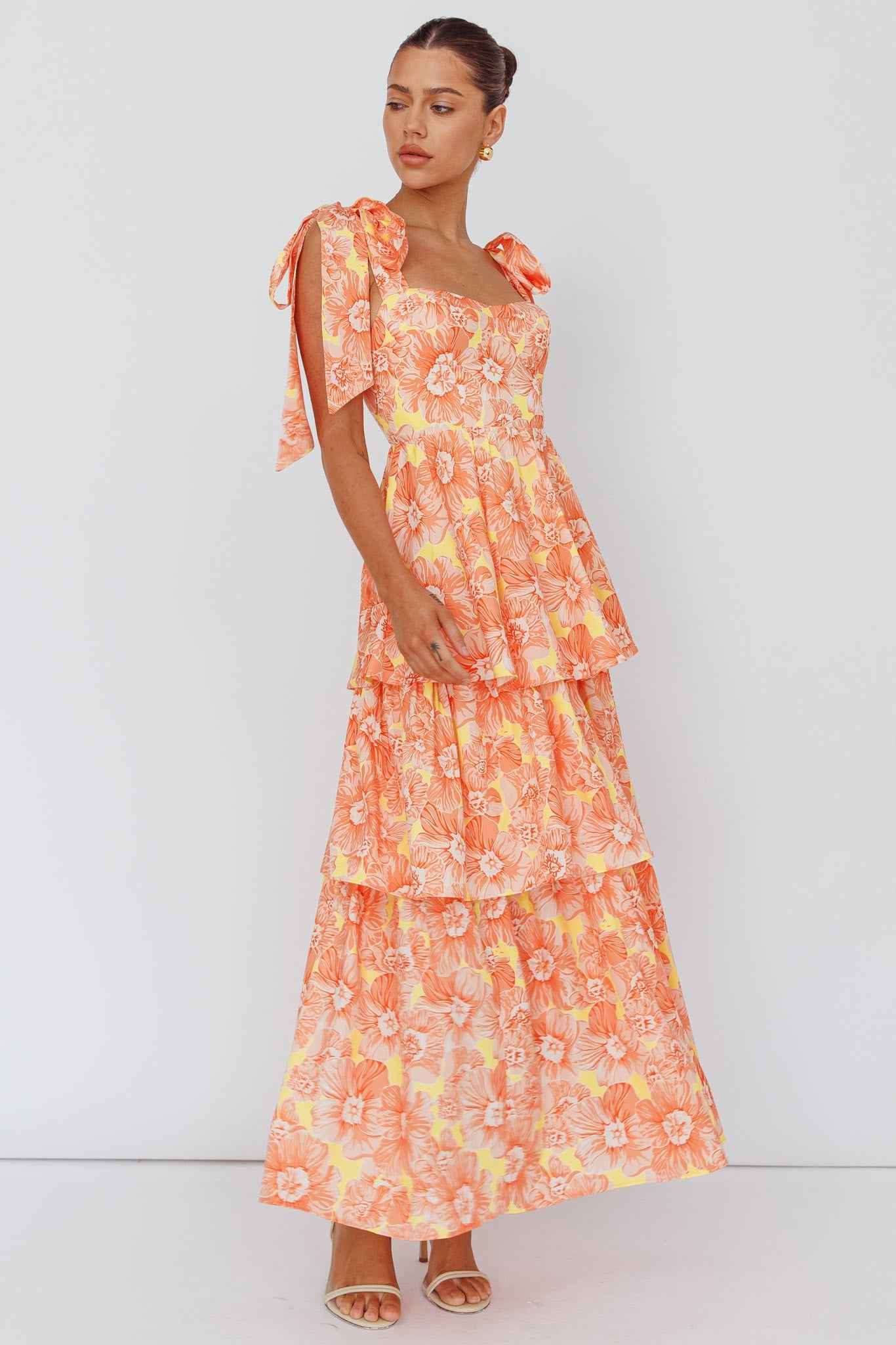 TIED TIERED MIDI CASUAL SUMMER DRESS