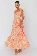 TIED TIERED MIDI CASUAL SUMMER DRESS