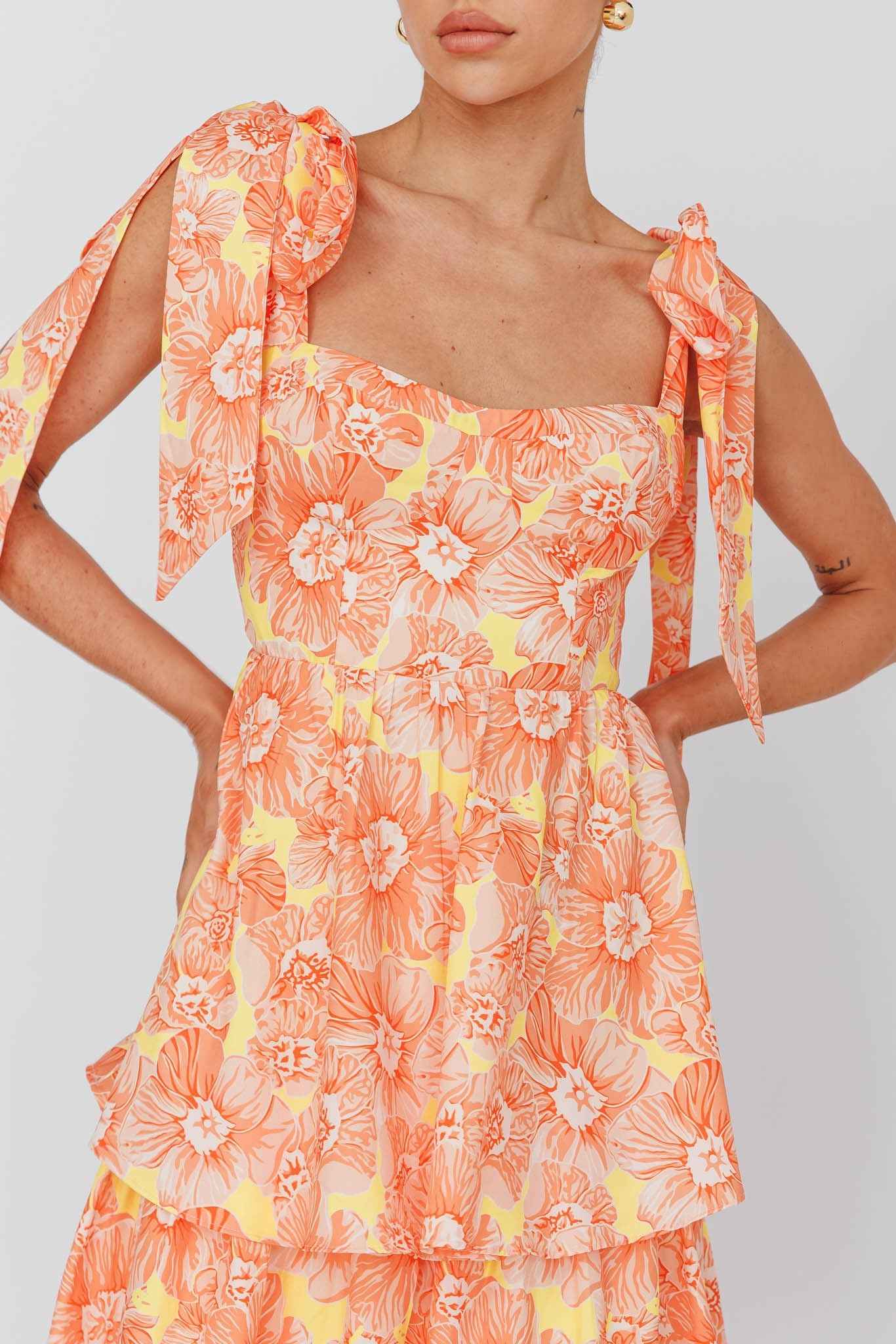 TIED TIERED MIDI CASUAL SUMMER DRESS