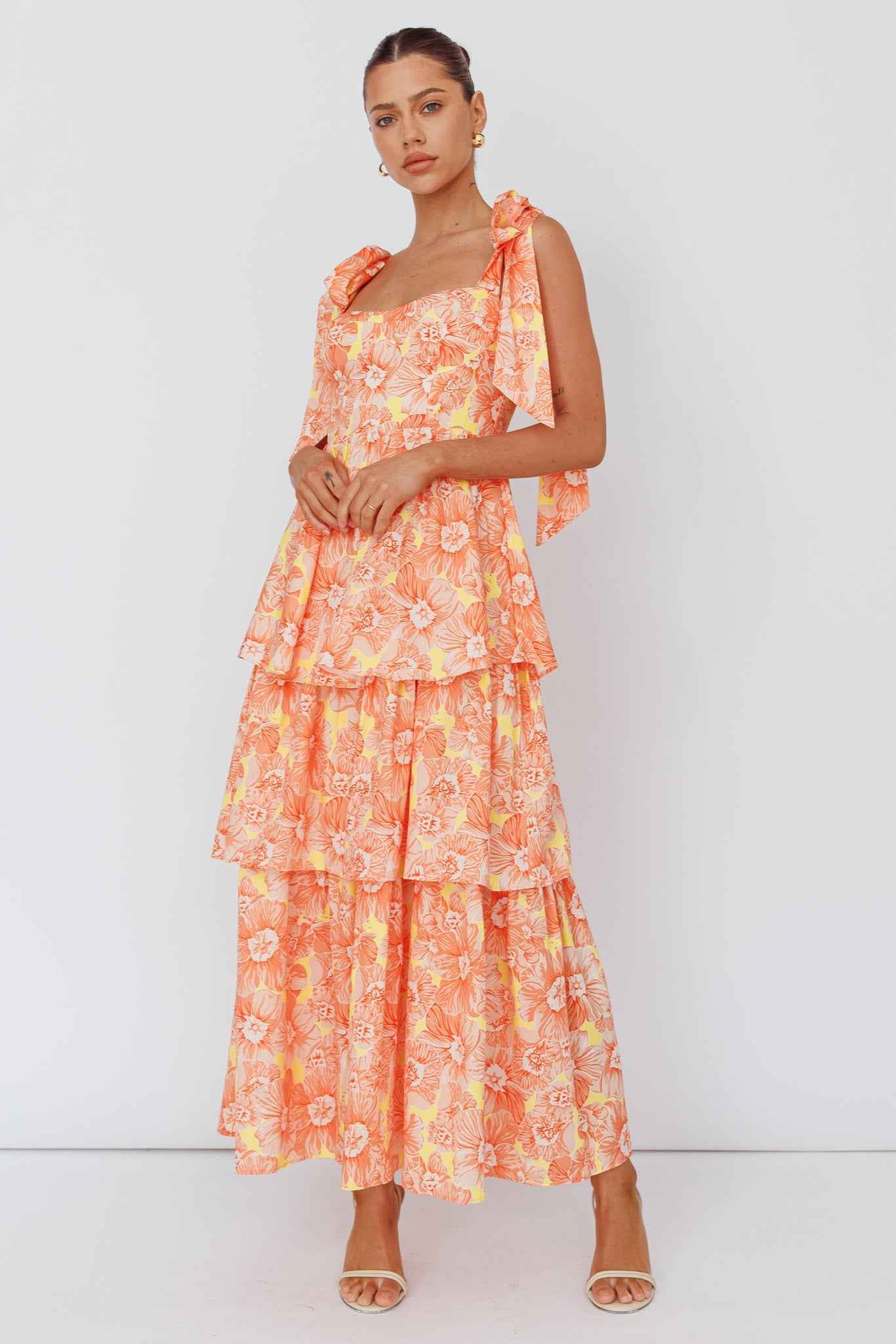 TIED TIERED MIDI CASUAL SUMMER DRESS