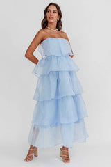 STRAPLESS TIERED MIDI PARTY OCCASION DRESS
