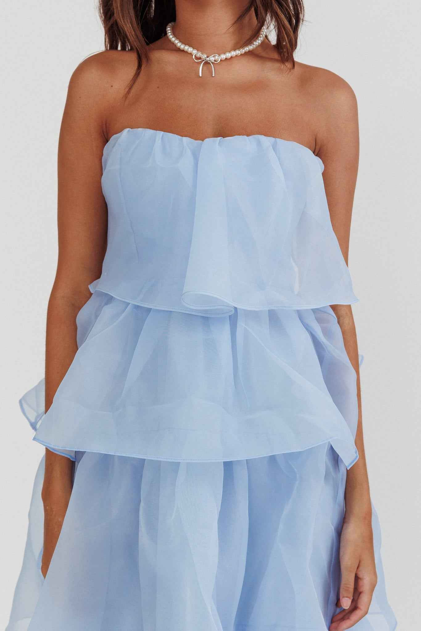 STRAPLESS TIERED MIDI PARTY OCCASION DRESS