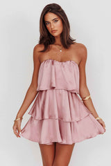 STRAPLESS TIERED MINI WEDDING GUEST PARTY DRESS