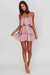 STRAPLESS TIERED MINI WEDDING GUEST PARTY DRESS