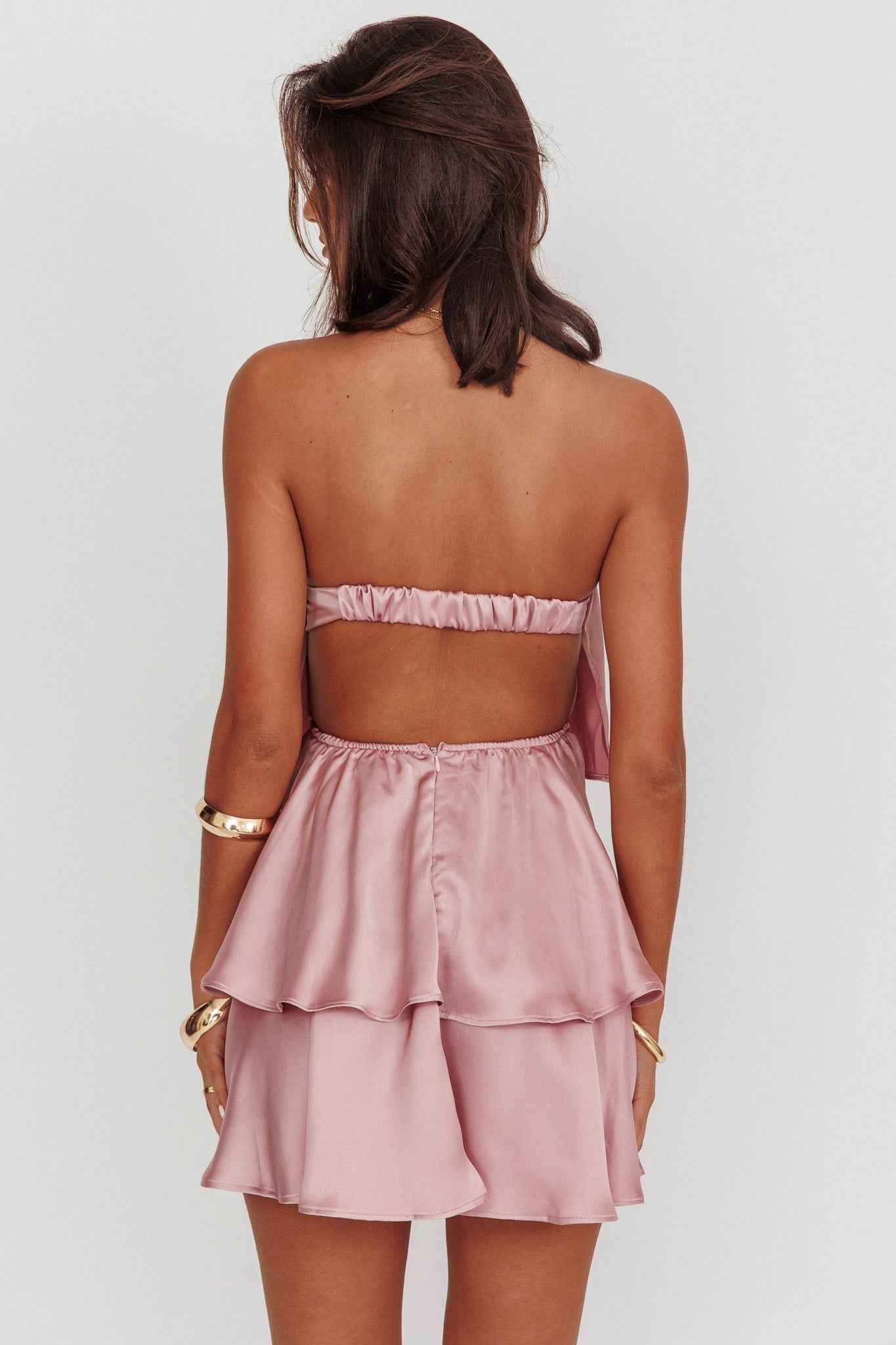 STRAPLESS TIERED MINI WEDDING GUEST PARTY DRESS