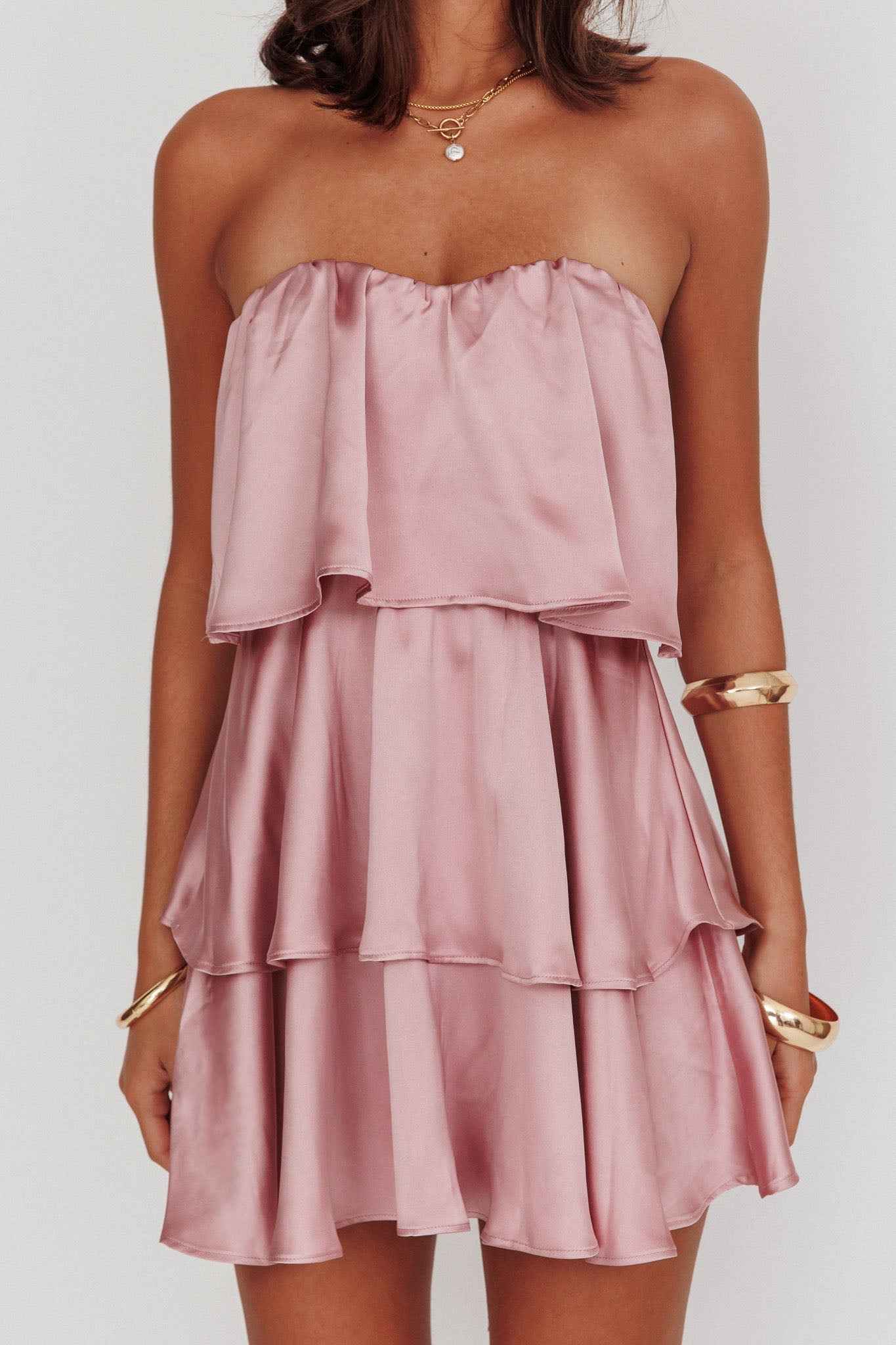 STRAPLESS TIERED MINI WEDDING GUEST PARTY DRESS