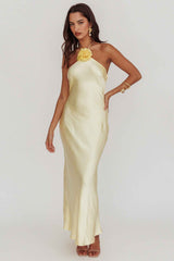 SATIN HALTERNECK MAXI WEDDING GUEST DRESS