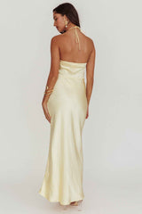 SATIN HALTERNECK MAXI WEDDING GUEST DRESS