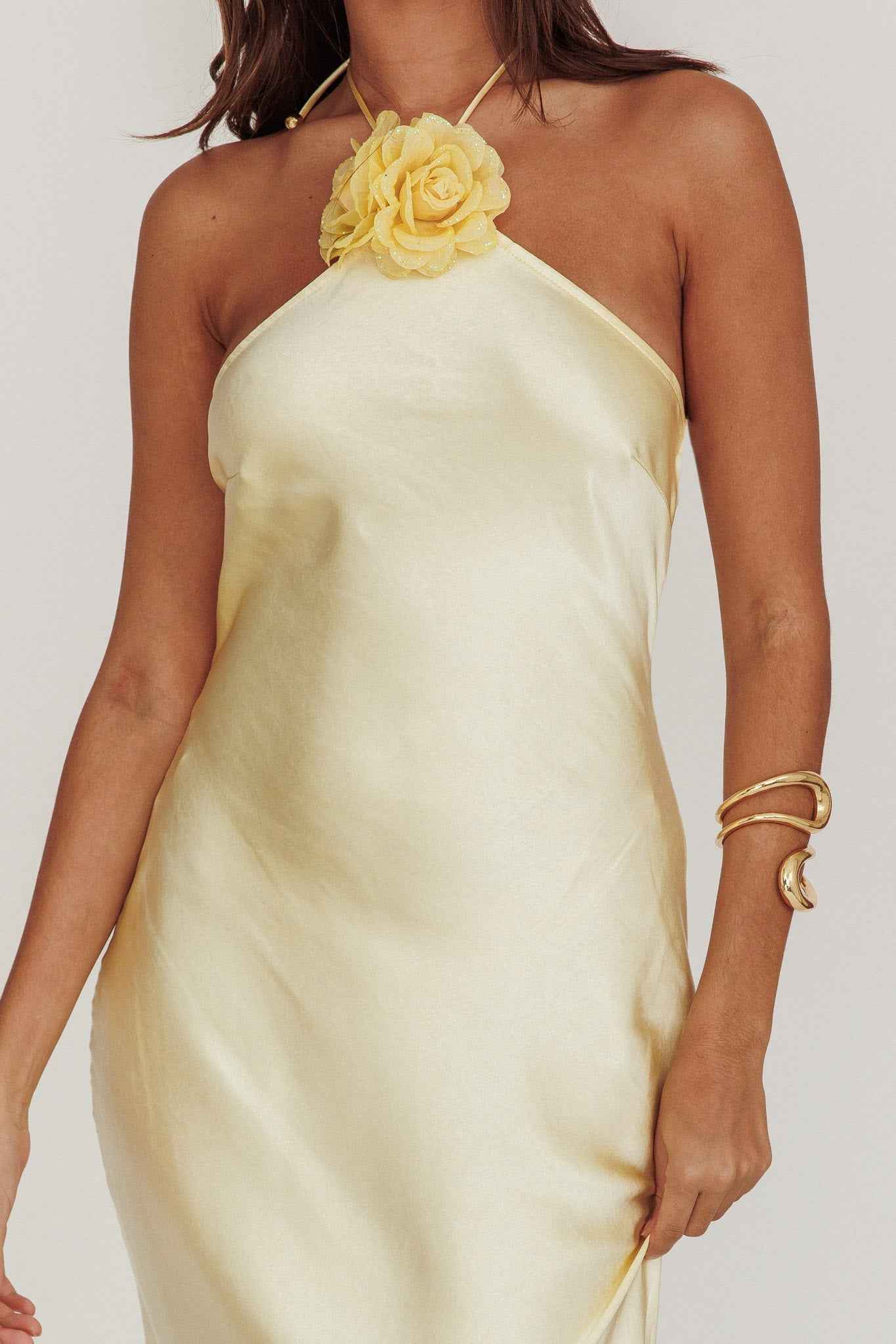 SATIN HALTERNECK MAXI WEDDING GUEST DRESS