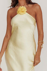 SATIN HALTERNECK MAXI WEDDING GUEST DRESS
