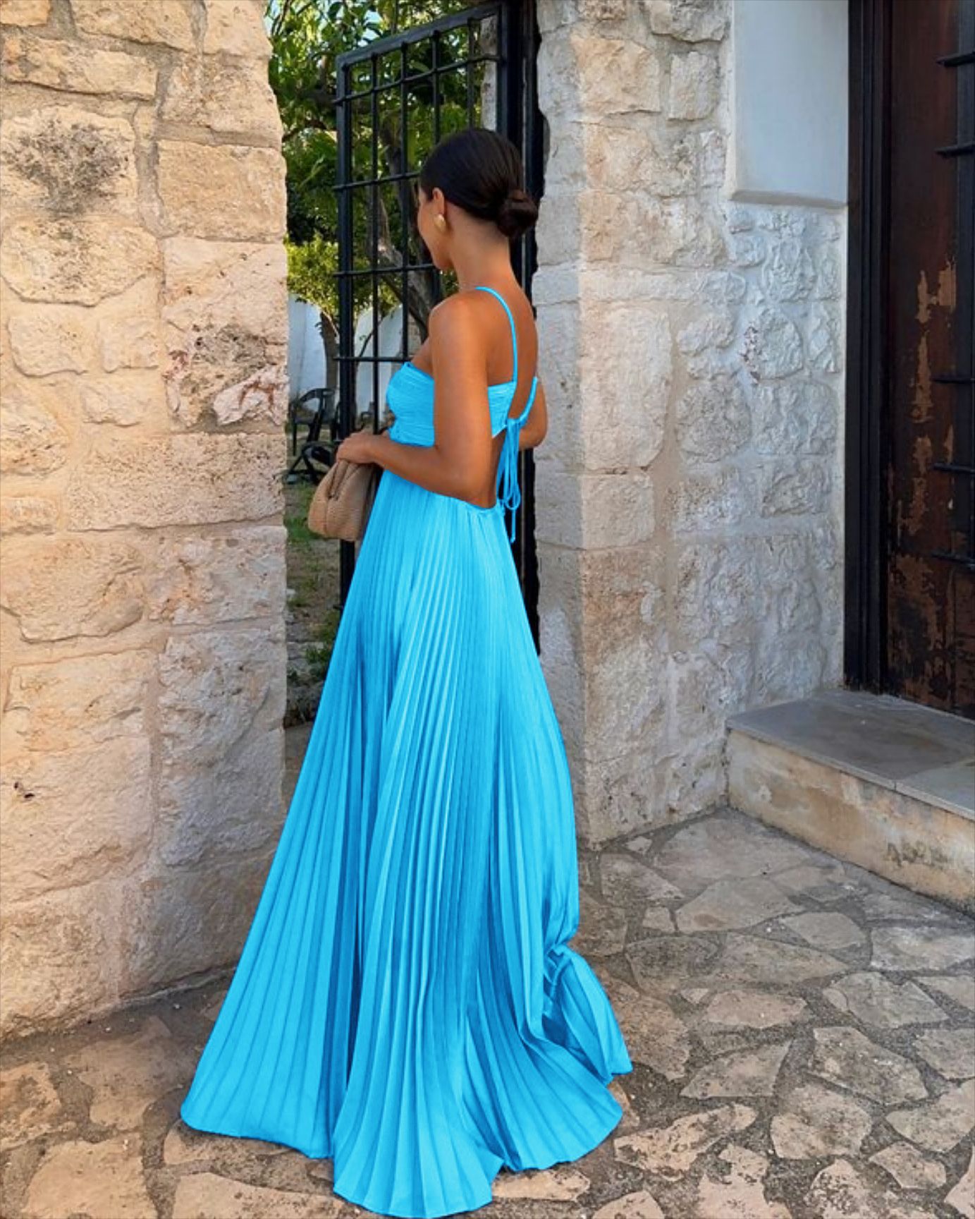Pleated Sleeveless Maxi Evening Party Dress