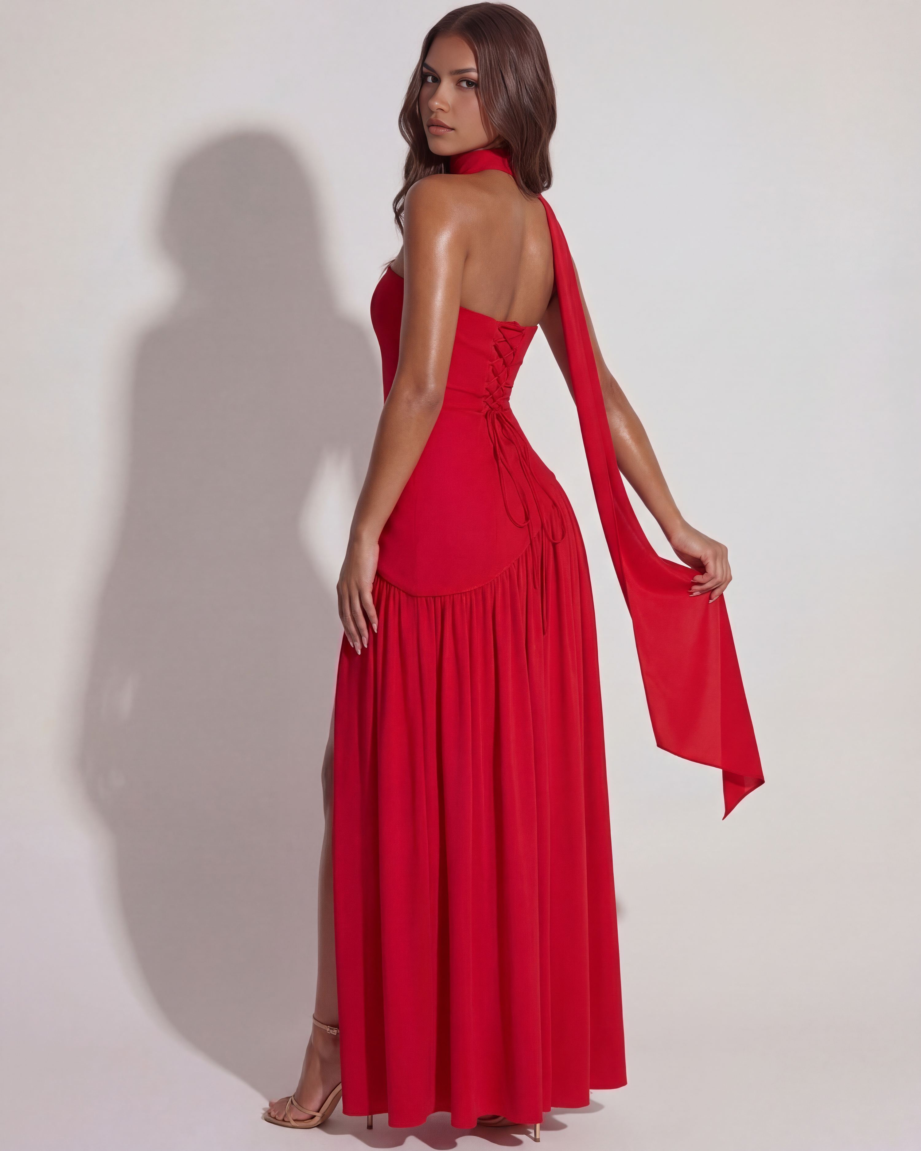 Strapless Red Crepe, Asymmetrical Design, Formal Events