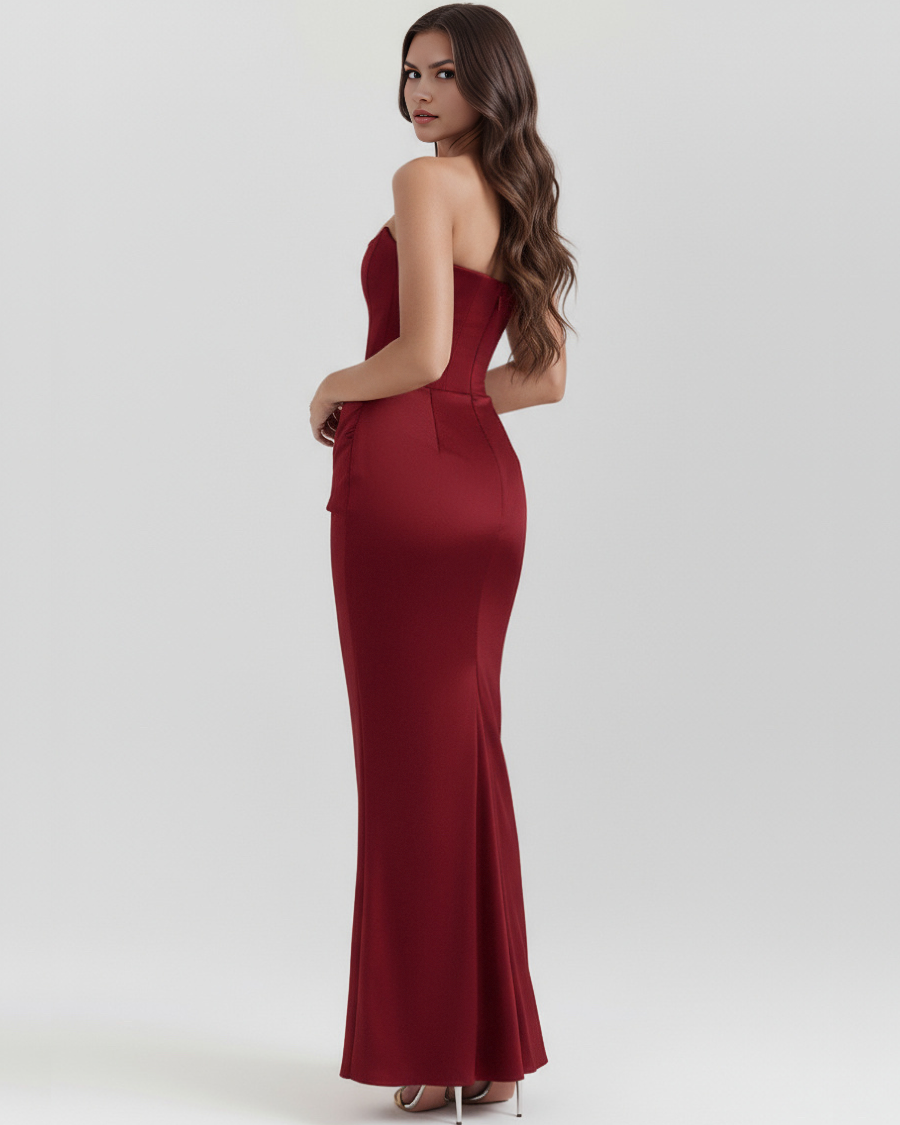 Almond Muse Style, Stretch Crepe Boned Bodice, Glamorous Events