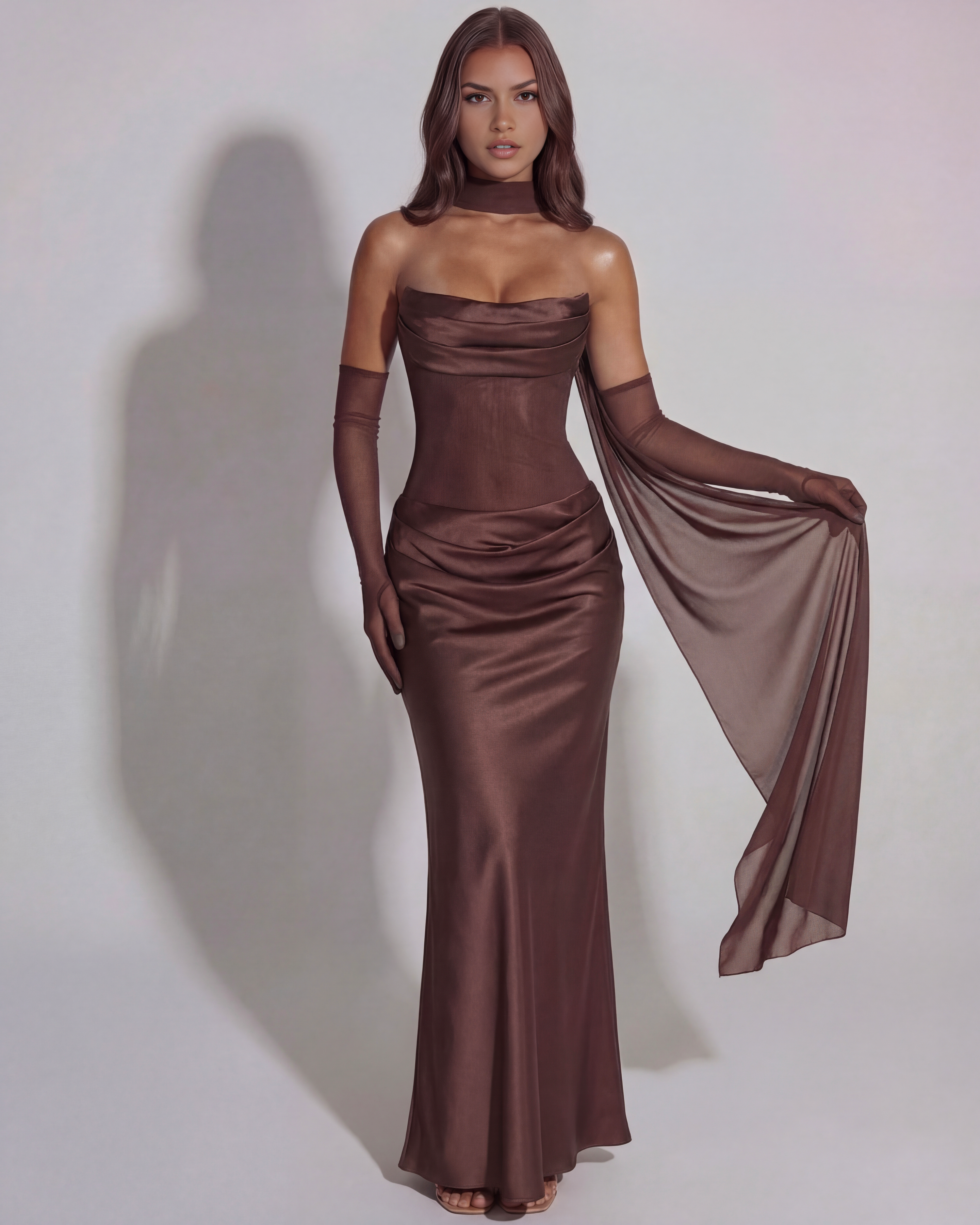 Strapless Cowled Neckline, Lace-Up Back, Black-Tie Events