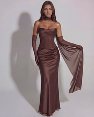 Strapless Cowled Neckline, Lace-Up Back, Black-Tie Events