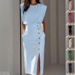 Sleeveless Button-Up Midi Summer Casual Dress
