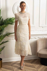 LACE FLORAL MIDI COCKTAIL PARTY DRESS