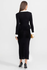 Pointelle Knit Midi Co-Ord with Contrast Trim Black
